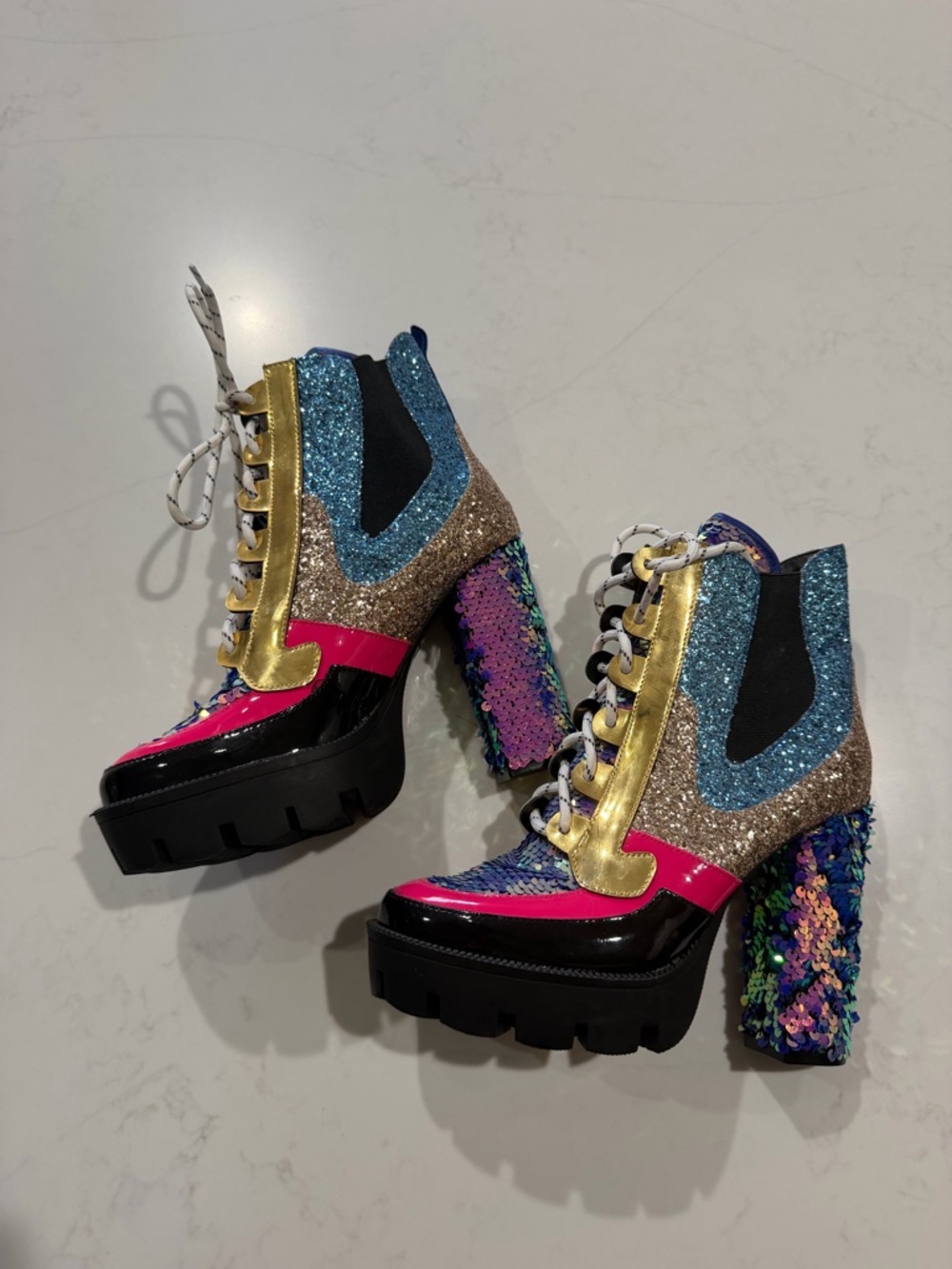 Chunky Glitter Multicolor Platform Ankle Boots - Women's